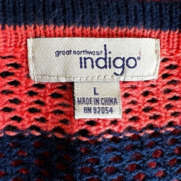 Great Northwest Indigo Navy & Pink Stripe Split Neck Loose Knit Sweater - Large - Picture 4 of 4